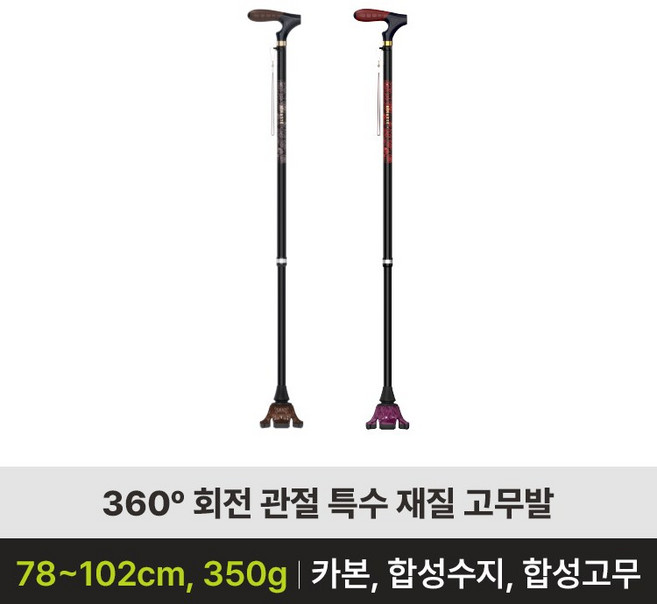 성인용 지팡이 비에스 말착성 미끄럼 방지 높이조절 2중 잠금장치 노인장기요양보험 복지용구, 브라운