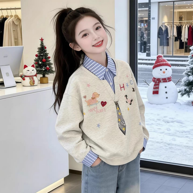 최신상 여아 셔츠 레이어드 카라 긴팔 맨투맨 티셔츠 주니어 초등학생 봄 가을 등교룩