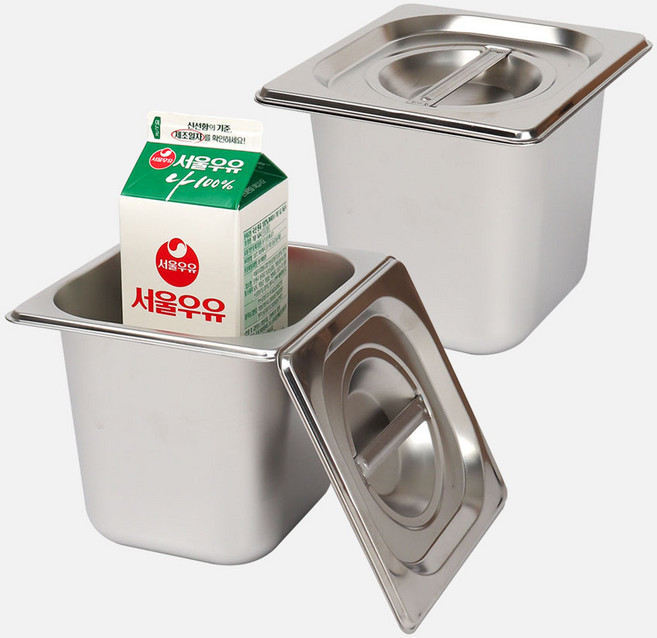 강화 스텐 사각 밧드+뚜껑 세트 주방용 냉장고 반찬 바트 용기, 2세트, 6인치 몸체+뚜껑