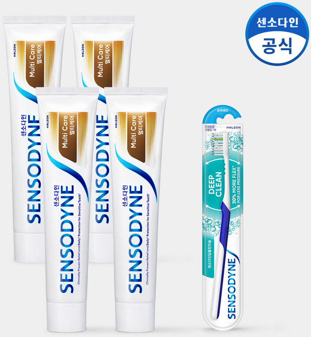 센소다인 멀티케어 민감성 치약 100g x4개+(리뉴얼)센소다인 딥클린 칫솔 1개, 4개