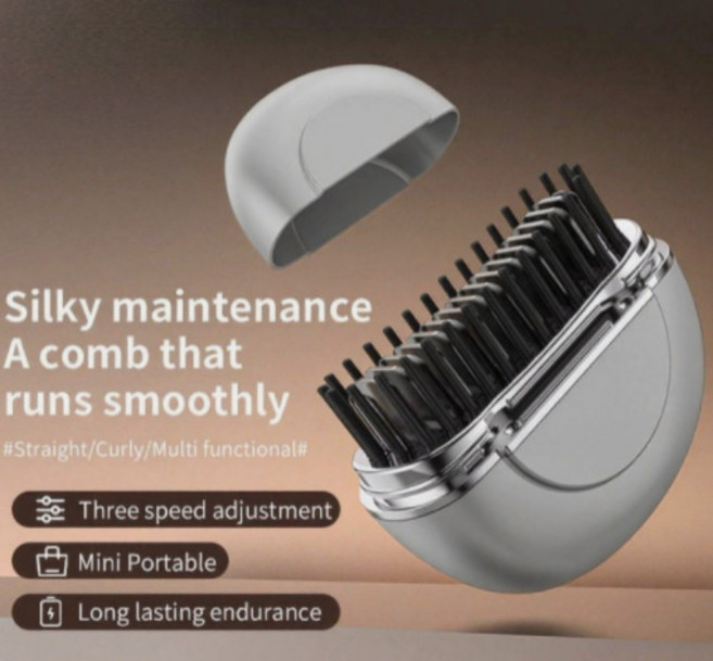 跨境迷你充電直髮梳 負離子直髮器 便攜式護髮不傷發燙髮捲發神器, 1個, 新出銀灰色:如圖