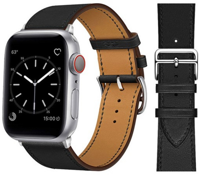 엔도리 애플 워치 가죽 스트랩 밴드 전기종 호환 시계줄, 02 블랙, 1개