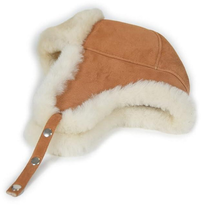 Ushanka 에비에이터 트래퍼 가죽 모자 남성 여성용 양가죽 모피 러시아 소비에트 이어플랩 모자 따뜻한 야외 겨울 모자 2024 탠 색상 XXL