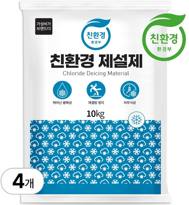 가성비가브랜드다 친환경 염화칼슘 제설제, 4개, 10kg