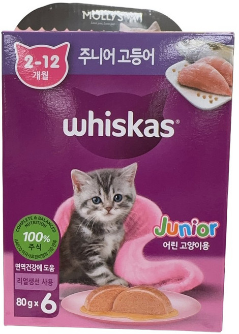 위스카스 주니어 고양이 주식파우치, 고등어, 80g, 6개