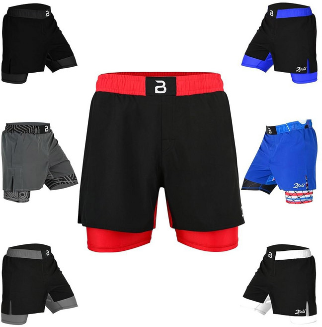 2BOLD MMA 반바지 남자 2 in 1 주짓수 컴프레션 라이닝 체육관 복싱 무에타이 BJJ 노기 그래플링 내장