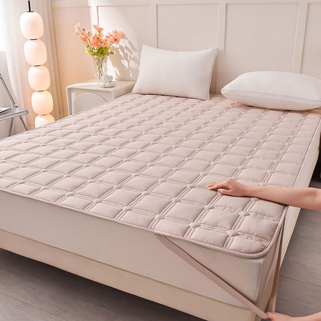 LINSHU 고밀도 순면 누빔 침대패드 고정밴드형, 카기