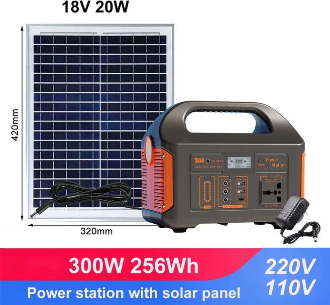 Gaiaray 100W 300W 500W 휴대용 발전소 순수 사인파 태양열 발전기 110V/220V UPS 캠핑 충전 스테이션 보조, 01 220V, 02 영국, 04 300W And Solar Panel