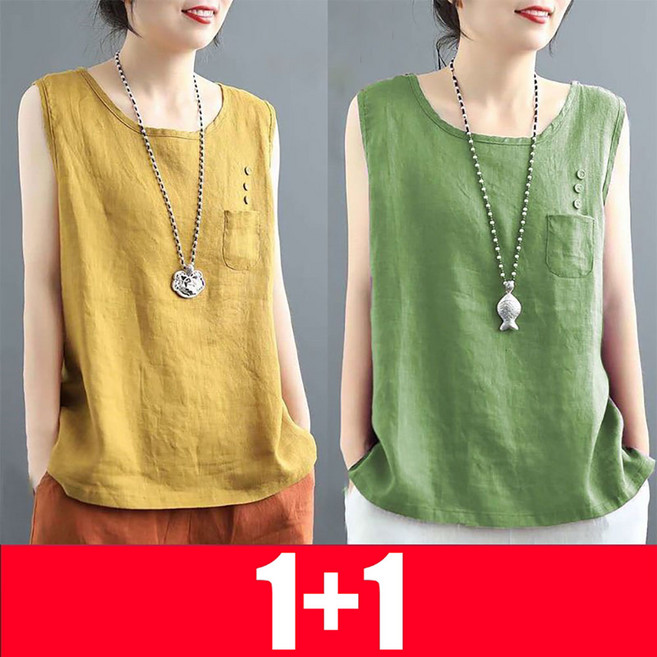지고다그 1+1순면 여성 여름 민소매 티셔츠 두장세트 루즈핏 시원한 베이직 나시 상의 ZXA0222