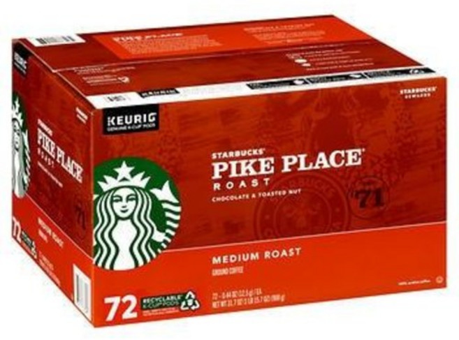 스타벅스 파이크 플레이스 미디엄 로스트 K컵 Starbucks Pike Place Medium Roast k-cup 72개입, 12.5g, 12.5g/72개입/상품참조