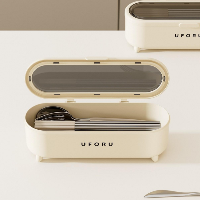 락톡마켓 뚜껑있는 수저정리함 반투명 물빠짐 수저보관 수저통, 1개, 아이보리