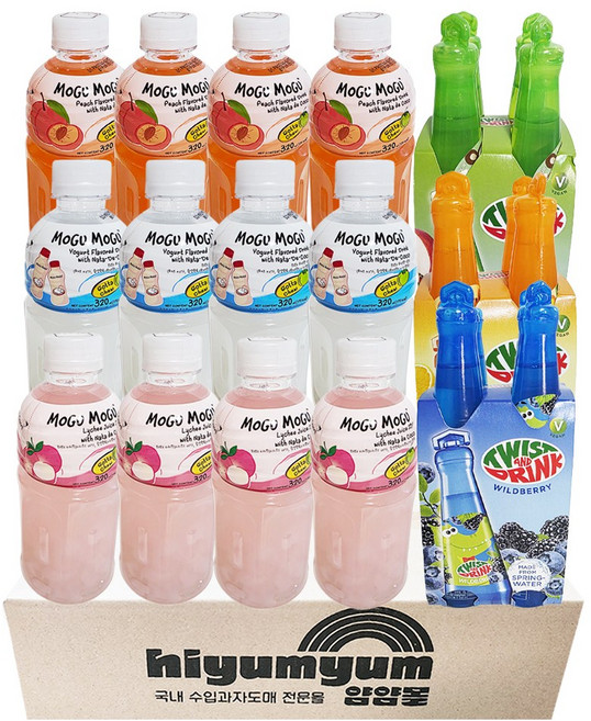 모구모구 3종(리치4+복숭아4+요거트4) 트위스트앤드링크 3종(오렌지4+와일드베리4+애플4)6종 4세트총 24개