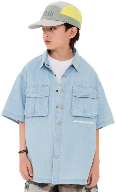 더베이지 여름 주니어 남아 셔츠 도넬 썸머 데님 셔츠 B4546 아동 초등학생 반팔 청남방