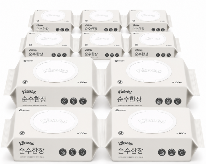 크리넥스 순수한장 물티슈 캡형, 10개, 100매, 37g