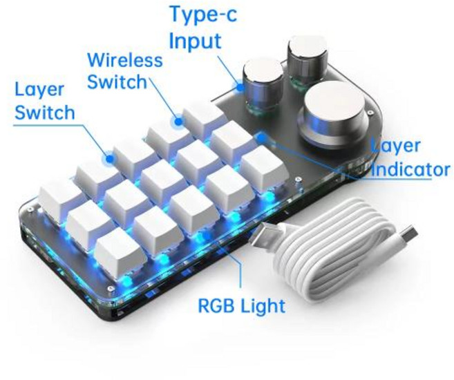 USB 사용자 정의 키보드 볼륨 버튼 손잡이 프로그래밍 매크로 게임 Photoshop 핫스왑 키패드 기계식 빨간색 스위치 BT 키보드 9 키, 중국, 레드 스위치, 4)15 Key BT, 1개