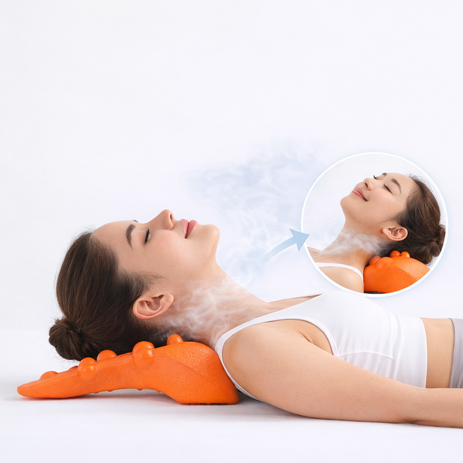 모와다온 목 어깨 스트레칭 마사지 넥스트레처, 오렌지, 1개