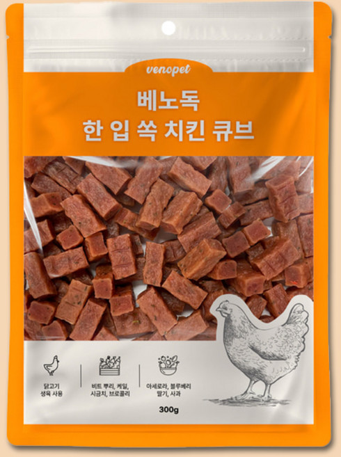 베노독 한입 쏙 큐브 강아지 간식, 1개, 300g, 치킨