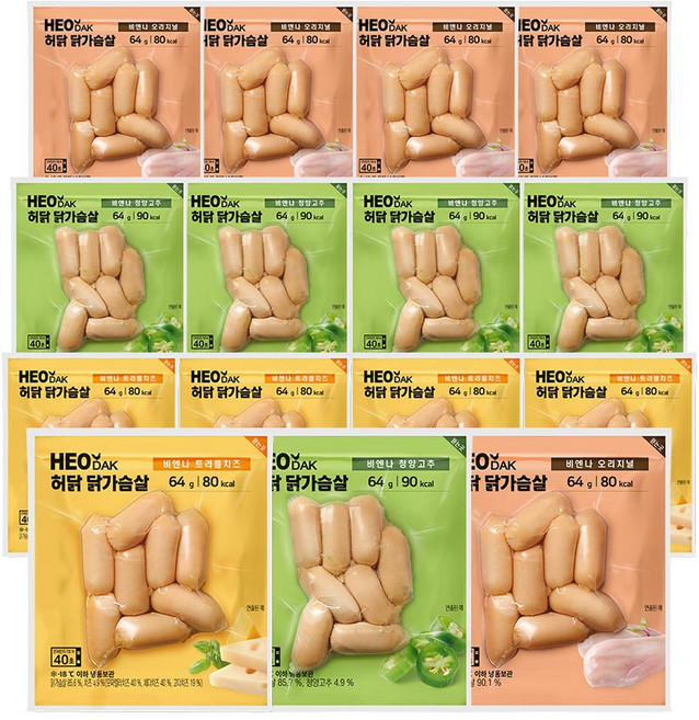 허닭 닭가슴살 비엔나 64g 3종 혼합, 15개