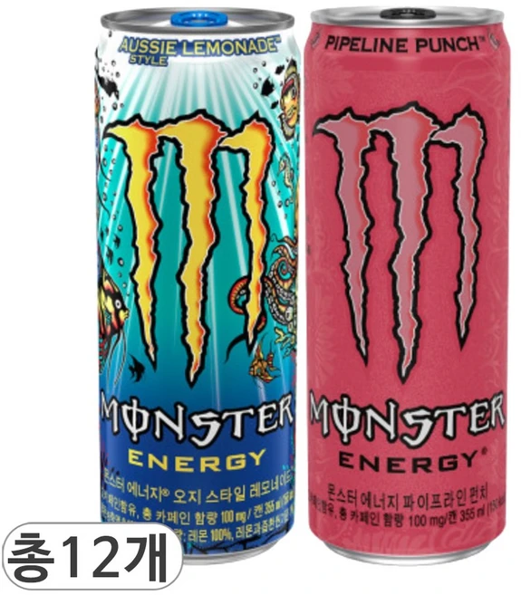 코카콜라 몬스터 에너지 오지 스타일 레모네이드 & 파이프라인 펀치, 355ml, 12개입 - 쿠팡