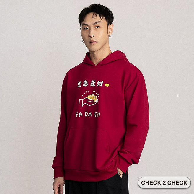 Check2Check 限量發財帽T 情侶款 男女共穿 寬版落肩 長袖 過年 拜年 CB0025107