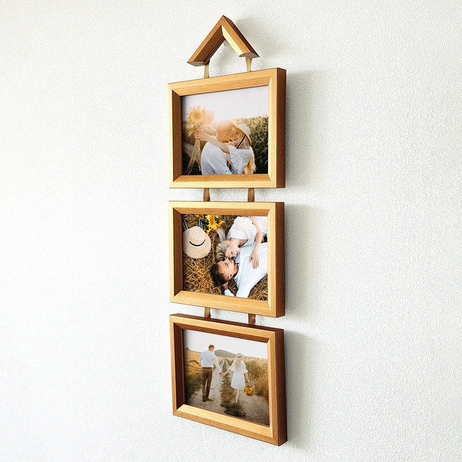예쁜액자사랑 3단 줄줄이 벽걸이 사진 포토 액자, 예쁜칼라 골드, 4X6인치(가로형), 1개