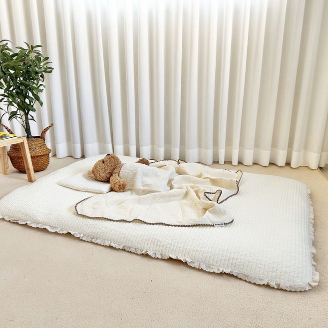 쭈니네 무형광 목화솜 사각러그 패드 신생아 아기방 꾸미기 유아 사각매트 사각러그 놀이매트 분리형, 아이보리, 1개