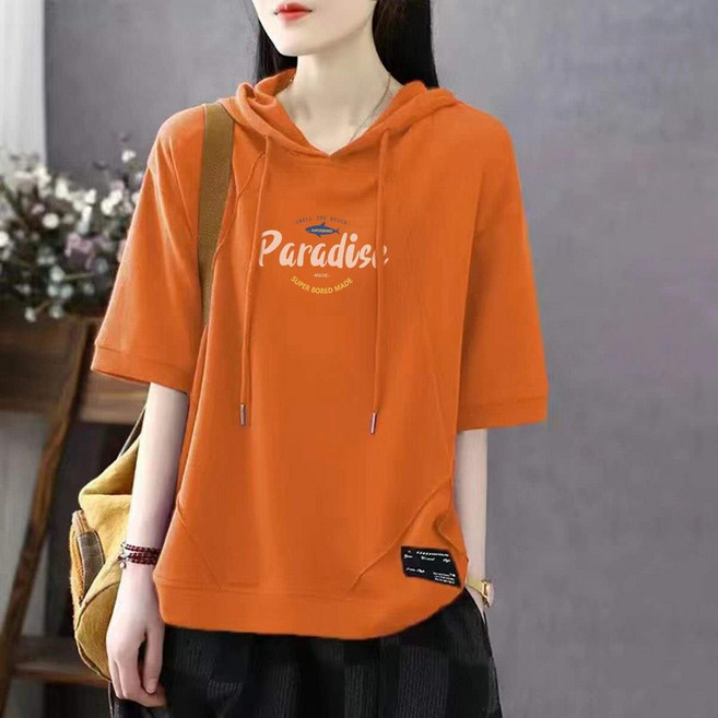 루미빈 여름 순면 루즈핏 후드 반팔 빅사이즈 군살커버 슬림핏 여성 티셔츠