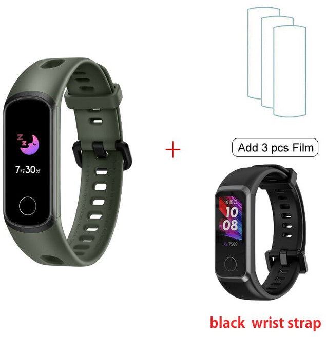 Original Honor Band 5i 스마트 팔찌 명예 스마트 워치 수면 수영 스포츠 트래커 SpO2 Blood Oxygen for xiaomi, 녹색 추가 필름 검정색, 녹색 추가 필름 검정색