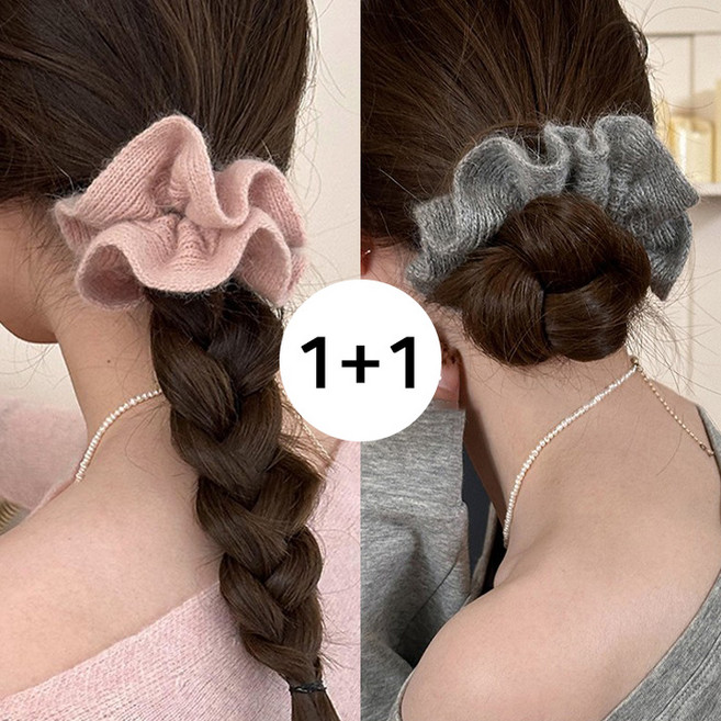 보니타콜렉티드 [2개세트] 앙고라 스크런치 웨이브 니트 곱창 밴드 스크런치 머리끈