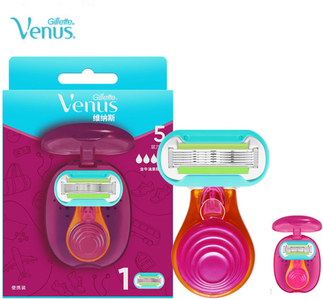 질레트 비너스 여성용 엑스트라 스무스 면도기 5 레이어 블레이드 여행용 휴대용 면도기 핸들 1개 블레이드 리필 1개 여행용 케이스, [01] 옵션1