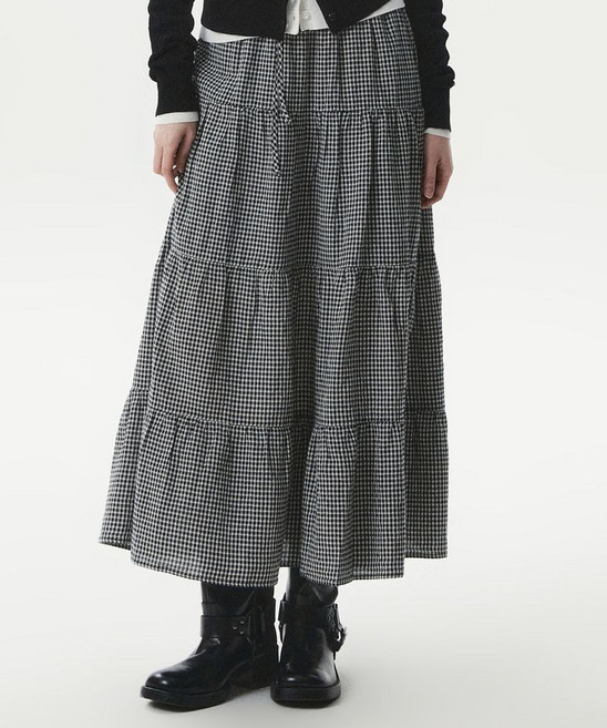 후아유 Check Long Tie레드 스커트 / WHWHG2441F