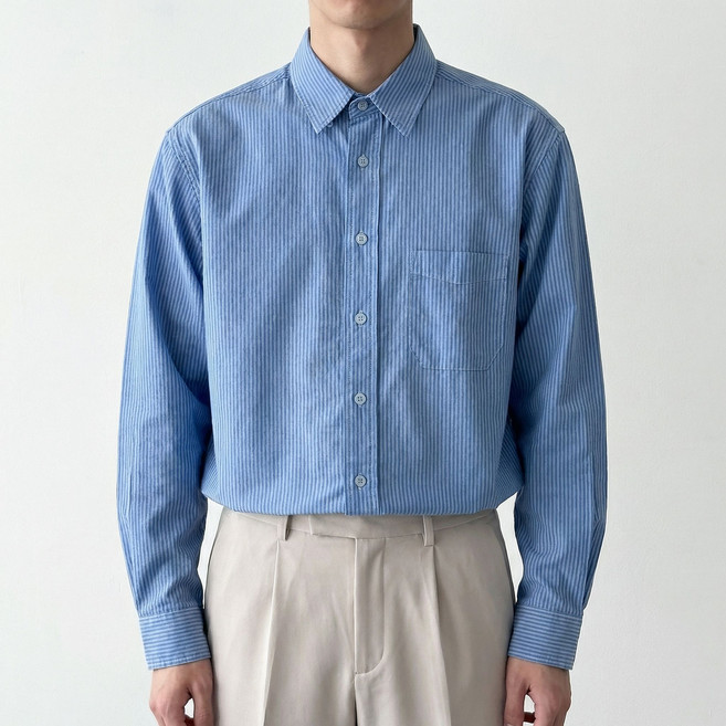 남자 피그먼트 스트라이프셔츠 빈티지워싱 옥스포드셔츠