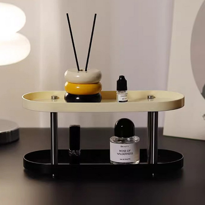 에이크 2단 선반형 아크릴 소품 보관 정리함, 1개, 화이트_블랙(믹스)