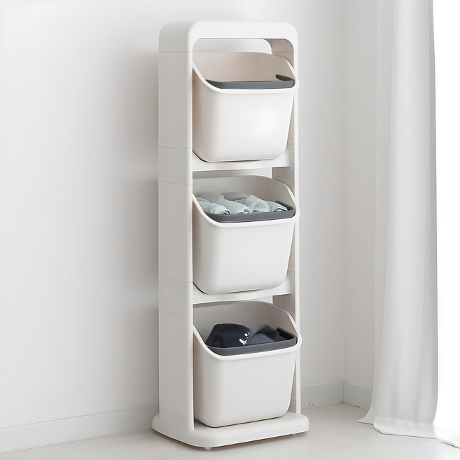 올리빙 도트 빨래바구니 3단, 화이트