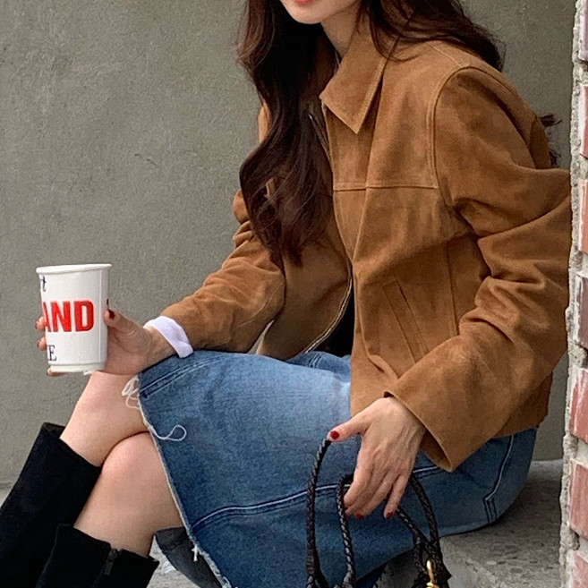 레티고 가을겨울 시크 스웨이드 긴팔 집업 자켓