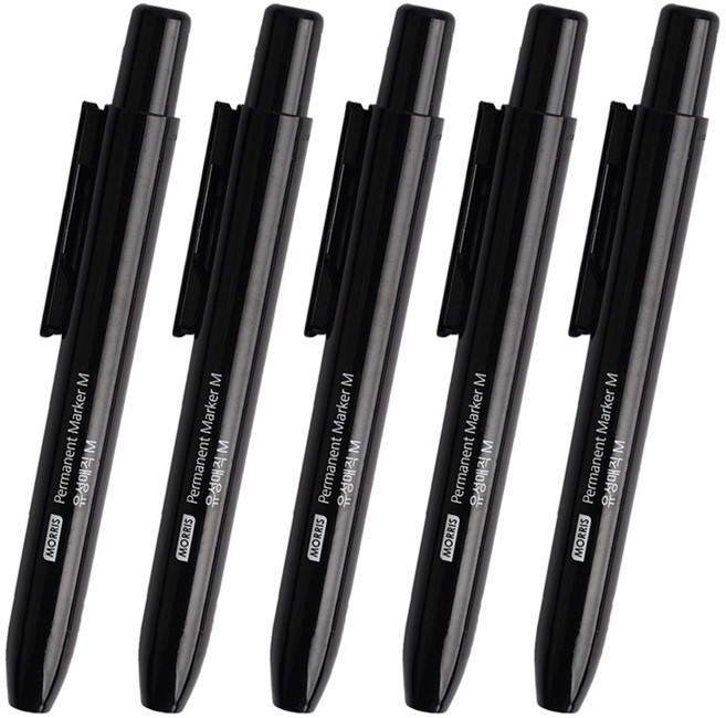 뽀너스 노크식 똑딱 유성매직 5개세트 3color, 블랙세트