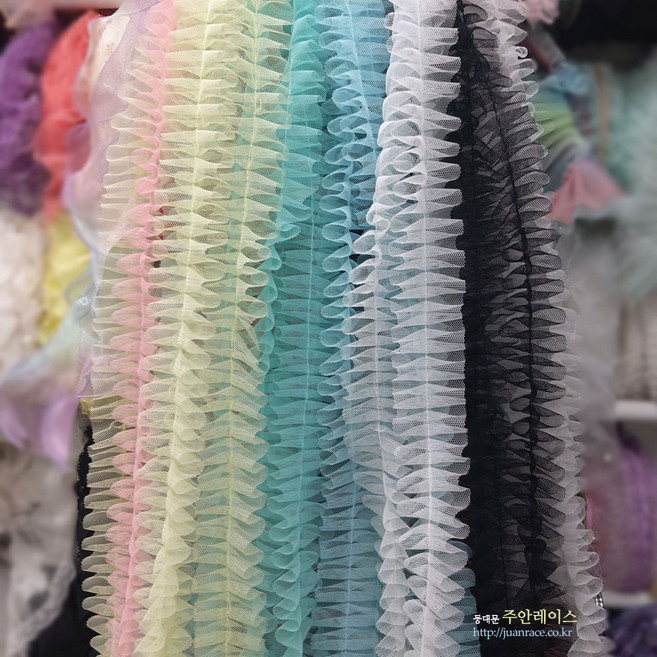 컬러 망사 주름인타레이스 인타로크 낚시줄 와이어 의류부자재 DIY애견인형옷, 2개, 노랑