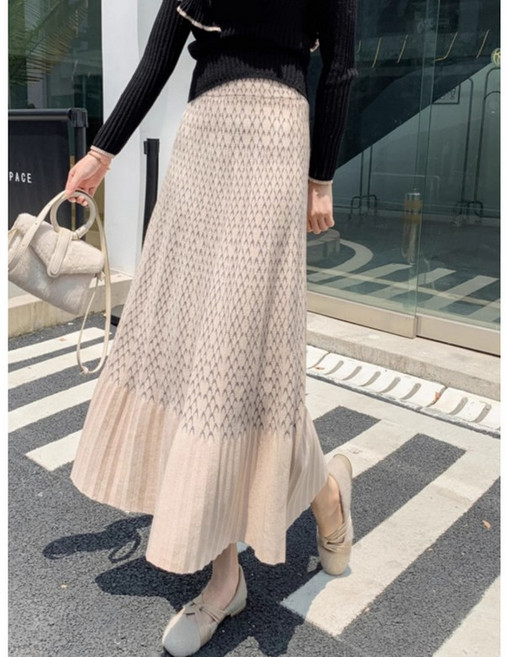 COSYEVNO 니트 스커트 여성 추동 하이웨스트 A라인 캐주얼 심플 스커트 CXJbsq-19