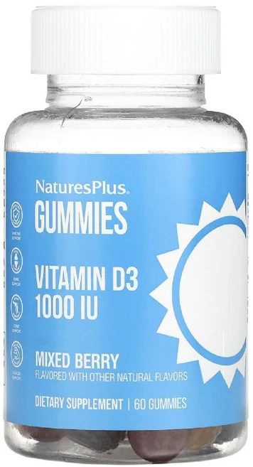 네이쳐스플러스 비타민D3 구미젤리 믹스 베리 1000IU 구미젤리 60개, 1개, 60정 - 쿠팡