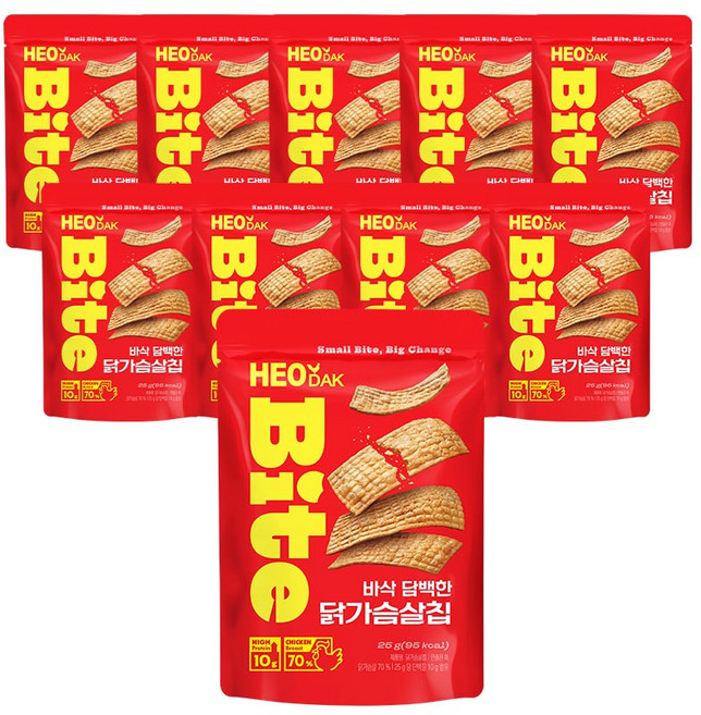허닭BITE 바삭 담백한 실온 고단백 닭가슴살칩, 10개, 25g