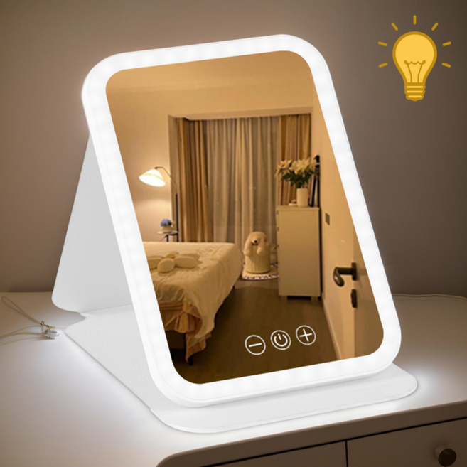 HHSSL 접이식 무선 LED 탁상거울, 흰색