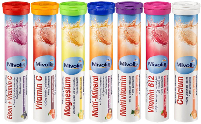 독일 내수용 미볼리스 발포 비타민 6종 혼합 세트 멀티 비타민, 6개, 20정