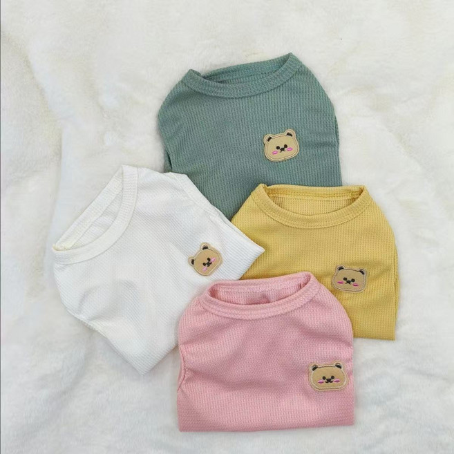 코어엑시스 얇은 강아지옷 고양이 실내복 와플면 여름 민소매 푸들 말티즈, 1개, 아이보리