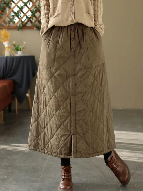 Seofst 여성 겨울 퀼팅 패딩 A라인 미디 롱 스커트