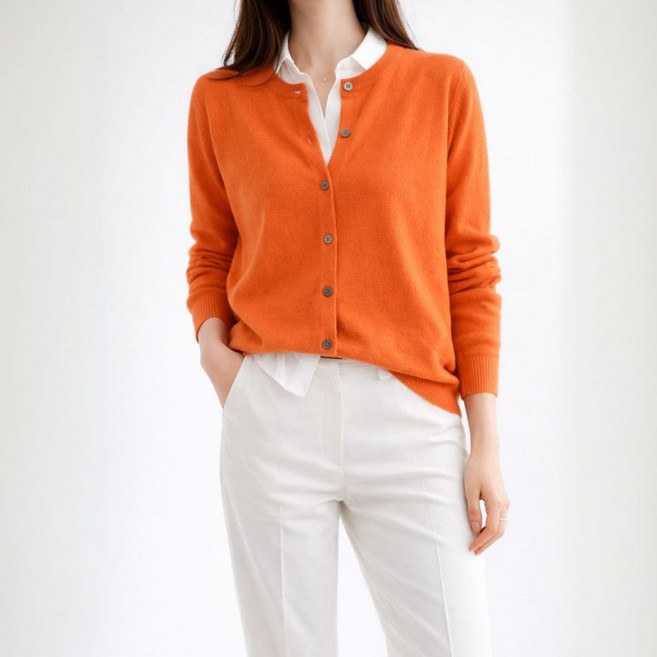 셀러크루 여성 봄 가을 라운드넥 캐시미어촉감 가디건 비스코스 니트 55~66사이즈