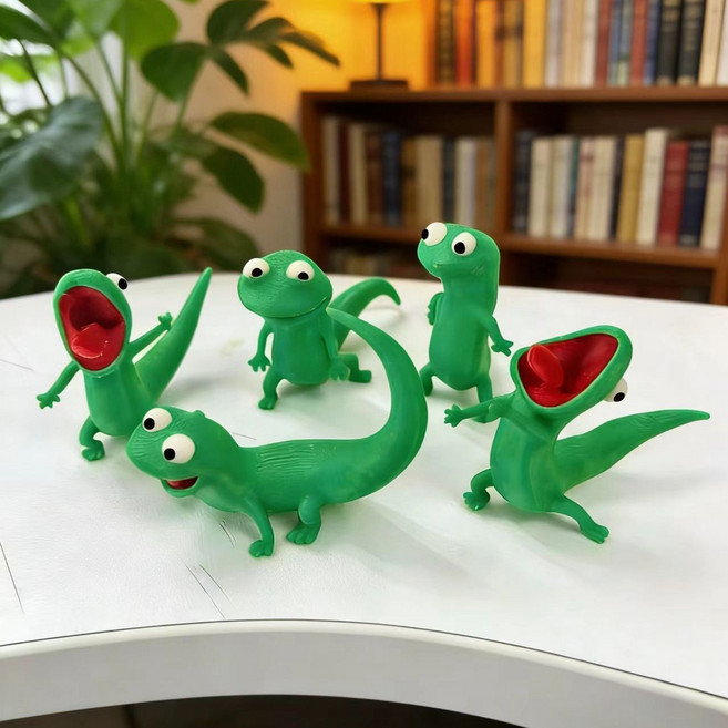 可愛綠色蜥蜴TOM擺件 3D打印創意桌面裝飾網紅款, 1個, 全套   造型