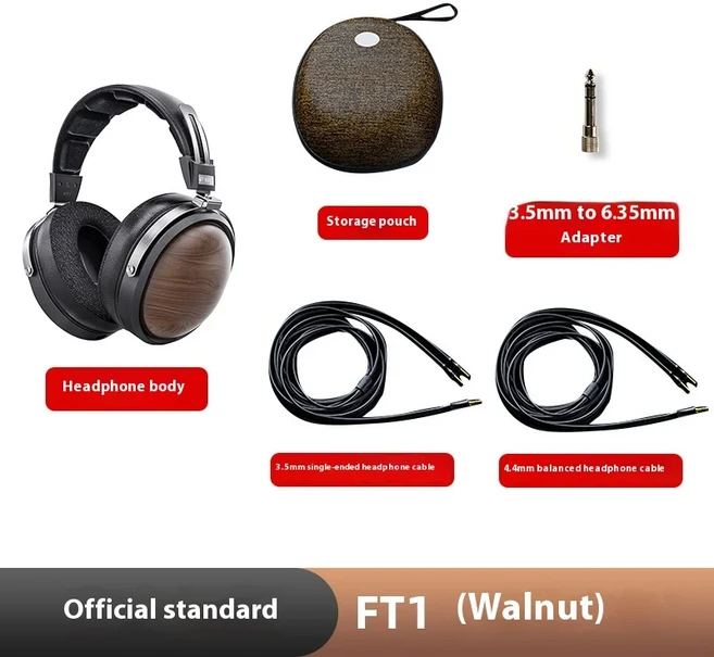 FiiO FT7 헤드폰 골드 다이어프램 카본 파이버 오픈백 평판형 자기 모니터 쉘 분리형 케이블 고감도, 04 FT1-Walnut