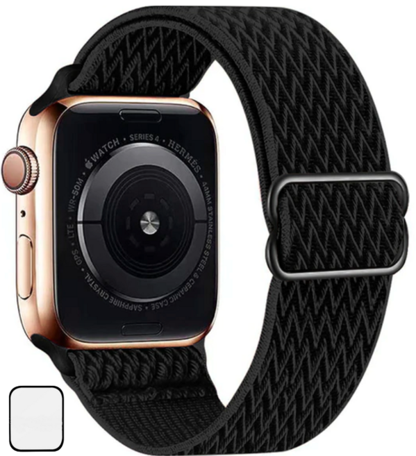 NUBASE 애플워치 호환 고탄력 링크 솔로루프 스포츠루프 버클 스트랩, 웨이브 블랙