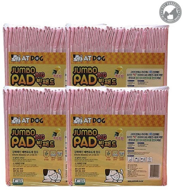 앳독 [펫 파라다이스]점보 레몬향 빅패드(54*80cm) 30p x4개 패드, 4개, 30개입