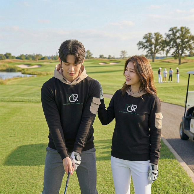 pgr골프 023 남녀공용 기모 후드 면혼방 맨투맨 골프 티셔츠